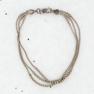 Sterling Silver Bracelet Multi Snake Chain Beads Dainty IBB Italy
